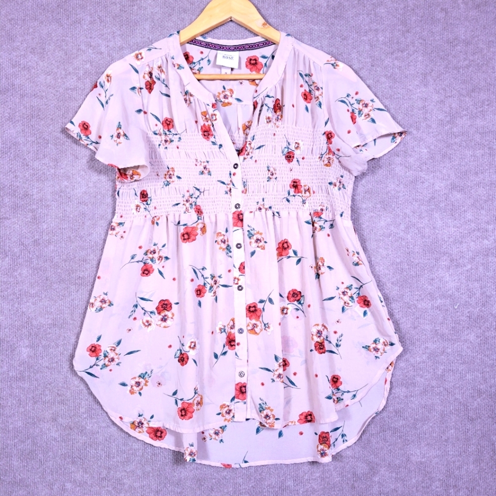 KNOX ROSE Top Womens Medium Peach Chiffon Floral Flowy Blouse